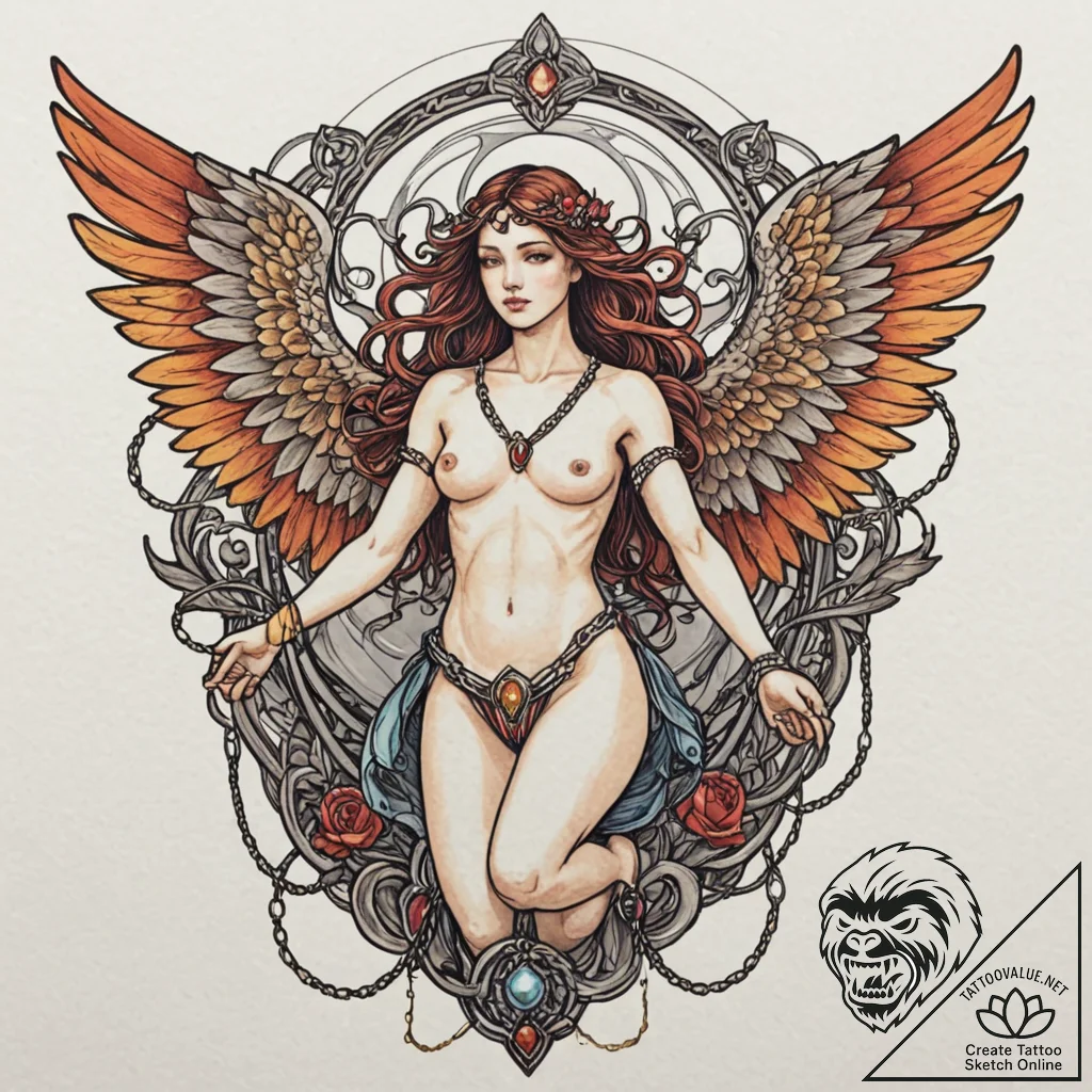 Armored angel chained to stone, tattoo sketch... - tattoo sketch (№1753263633_0, 23.07.2025 09:40) — tattoovalue.net