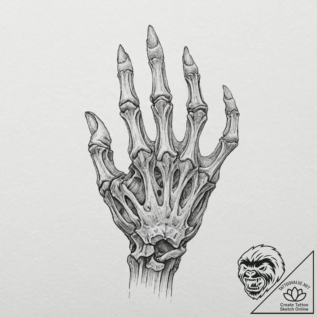 Ivory blade in skeletal grip, tattoo drawing... - tattoo sketch (№1753264001_0, 23.07.2025 09:46) — tattoovalue.net