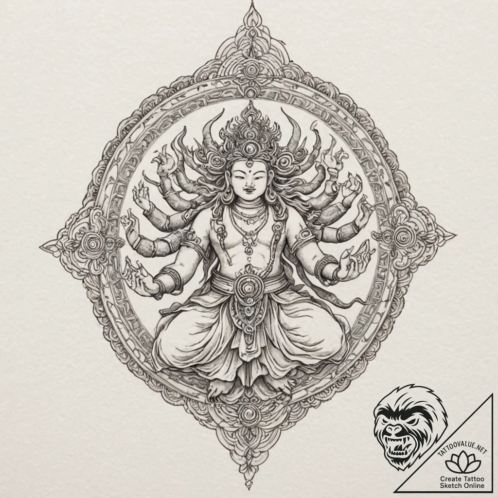 Yamantaka (tibetan wrathful deity), artistic... - tattoo sketch (№1753264081_0, 23.07.2025 09:48) — tattoovalue.net