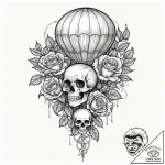 A whimsical hot air balloon festival over rol… – tattoo sketch (№1753264177_0, 23.07.2025 09:49) — tattoovalue.net