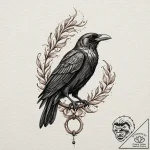 Engraved raven with molten eyes, tattoo sketc… – tattoo sketch (№1753264512_0, 23.07.2025 09:55) — tattoovalue.net