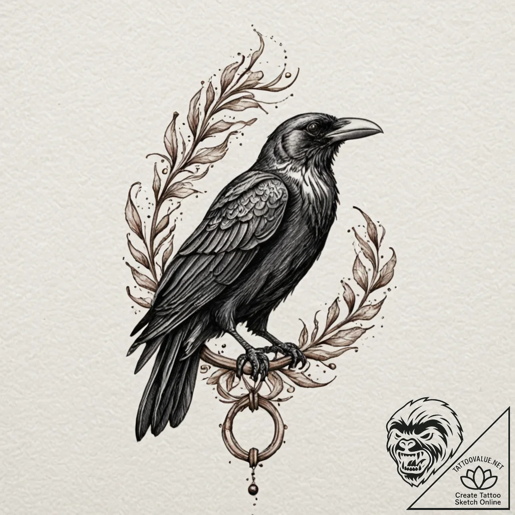 Engraved raven with molten eyes, tattoo sketc... - tattoo sketch (№1753264512_0, 23.07.2025 09:55) — tattoovalue.net