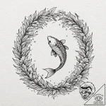 Koi pond frozen beneath ice, tattoo flash she… – tattoo sketch (№1753264596_0, 23.07.2025 09:56) — tattoovalue.net