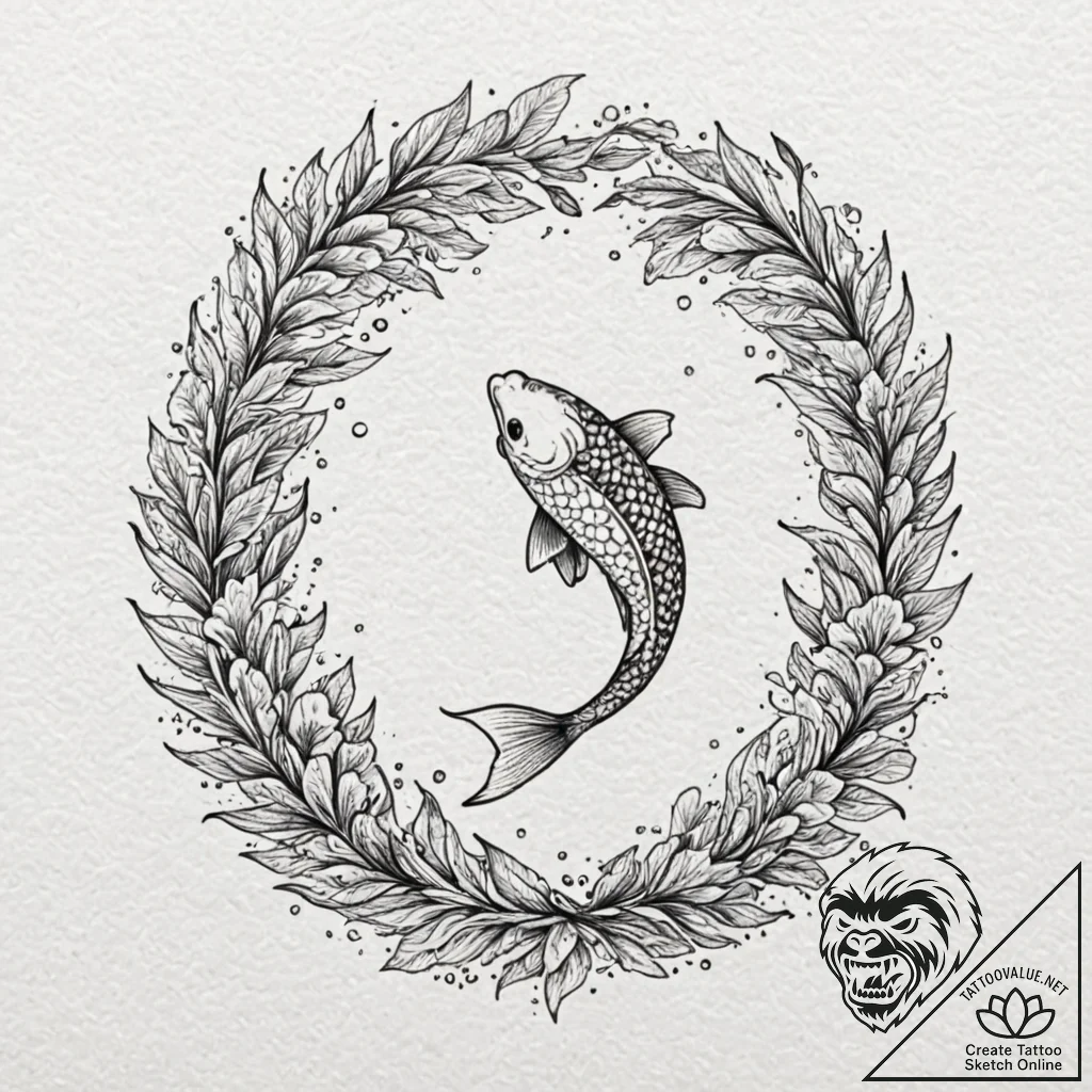 Koi pond frozen beneath ice, tattoo flash she... - tattoo sketch (№1753264596_0, 23.07.2025 09:56) — tattoovalue.net