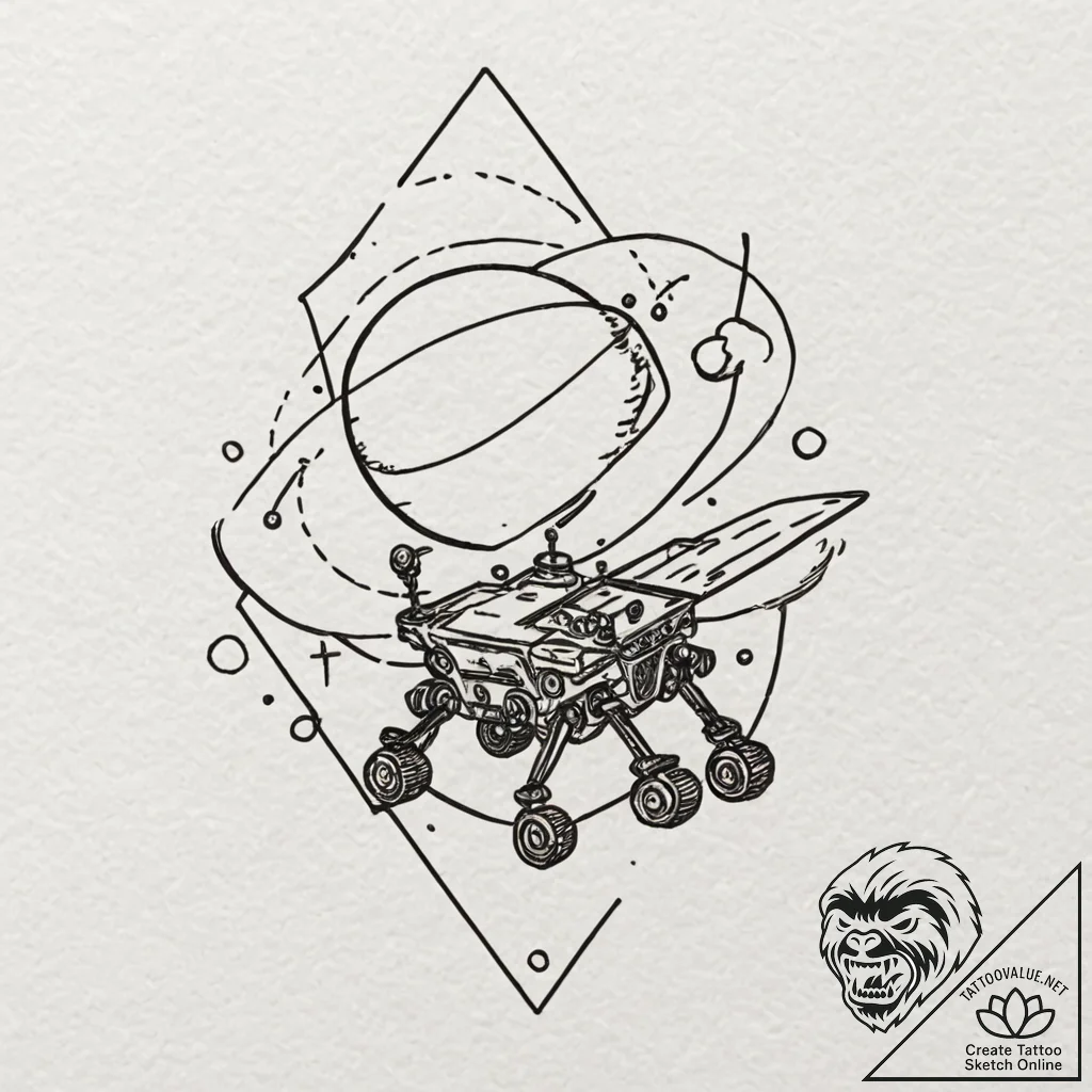 Planetary rover, artistic tattoo sketch, new... - tattoo sketch (№1753264851_0, 23.07.2025 10:00) — tattoovalue.net