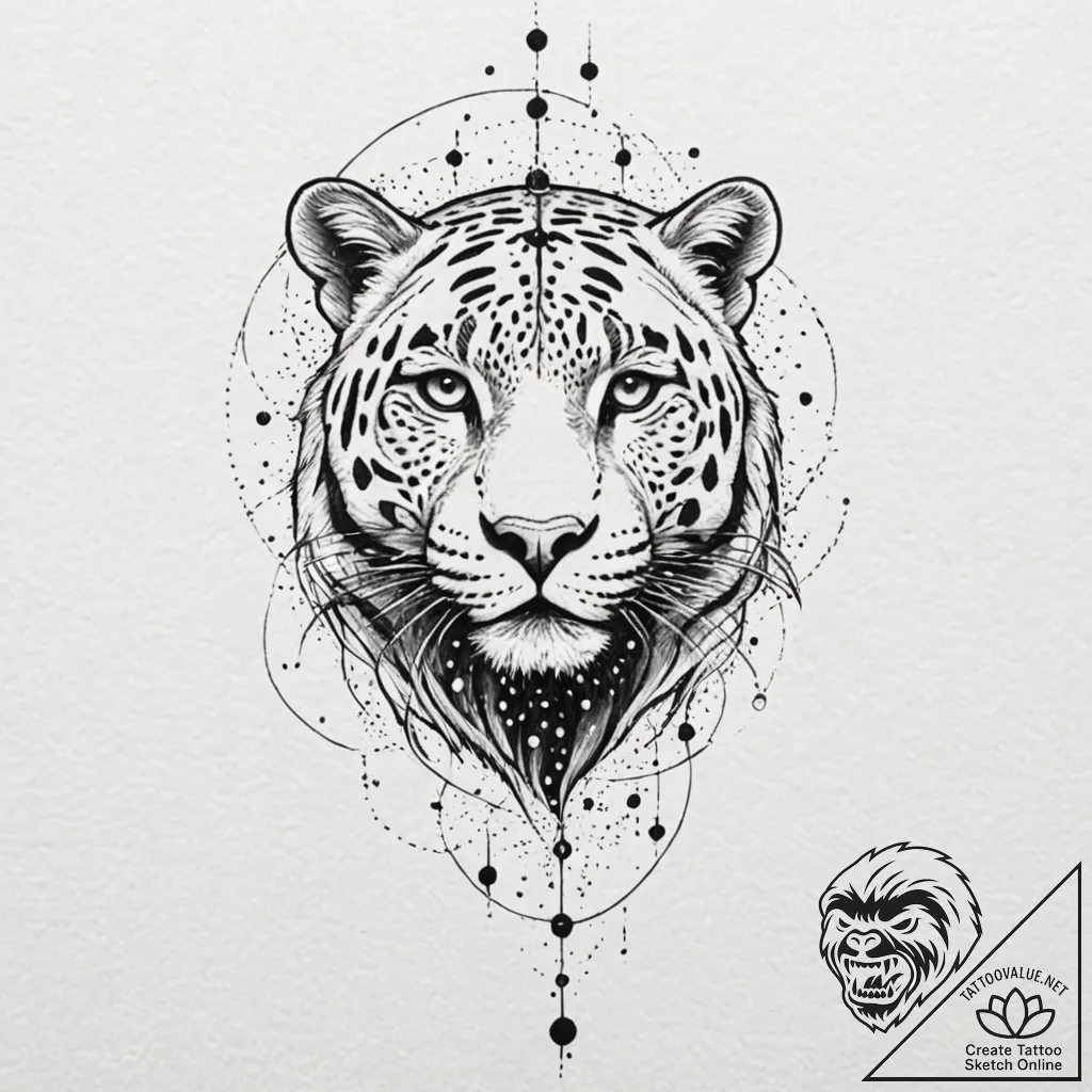 Jaguar with spots that shift like constellati... - tattoo sketch (№1753265195_0, 23.07.2025 10:06) — tattoovalue.net