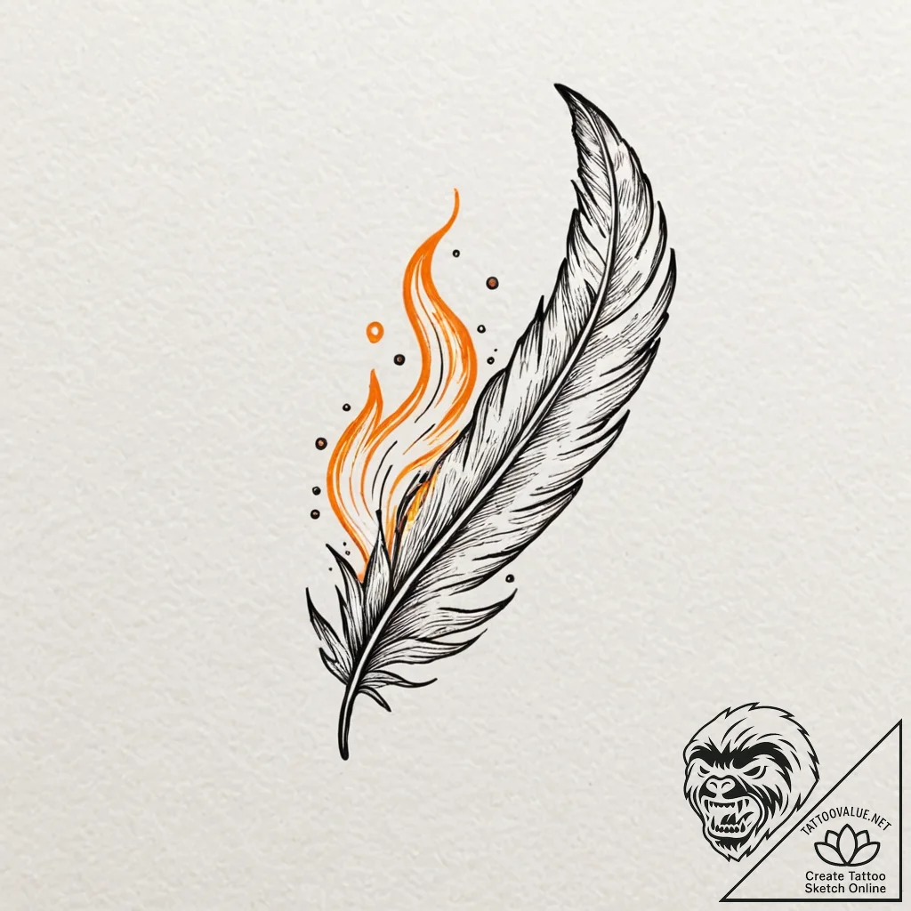 Burning feather with spectral glow, artistic... - tattoo sketch (№1753265384_0, 23.07.2025 10:09) — tattoovalue.net