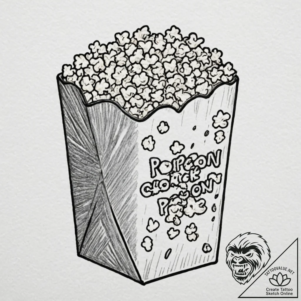 A detailed bag of popcorn, snack,, concept ar... - tattoo sketch (№1753265822_0, 23.07.2025 10:17) — tattoovalue.net