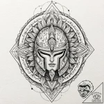 Spartan helmet with a deep crack, artistic ta… – tattoo sketch (№1753266002_0, 23.07.2025 10:20) — tattoovalue.net