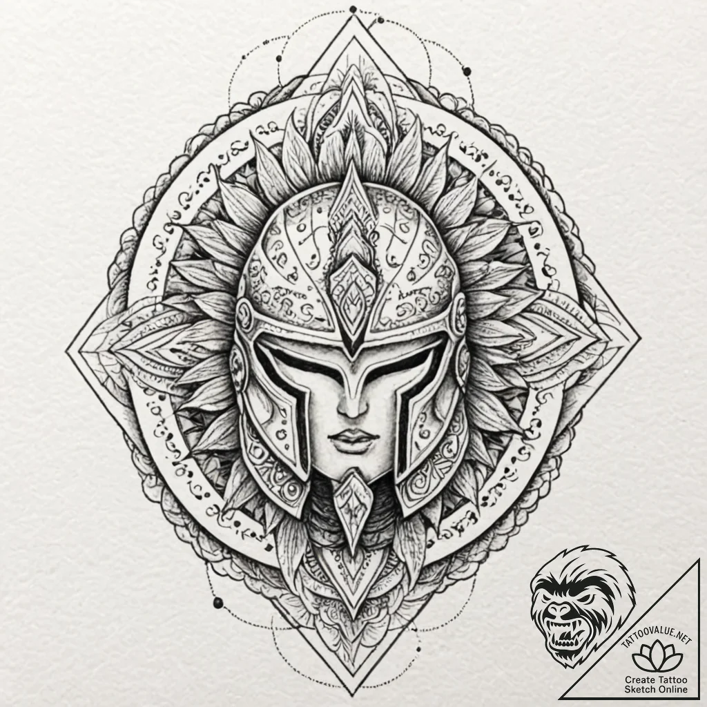 Spartan helmet with a deep crack, artistic ta... - tattoo sketch (№1753266002_0, 23.07.2025 10:20) — tattoovalue.net