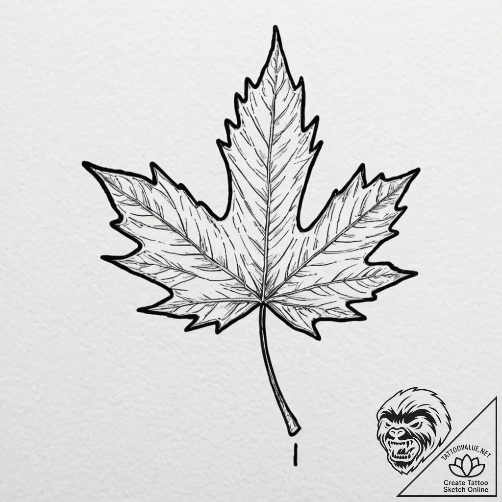 Maple leaf, artistic tattoo sketch, on a clea... - tattoo sketch (№1753266262_0, 23.07.2025 10:24) — tattoovalue.net
