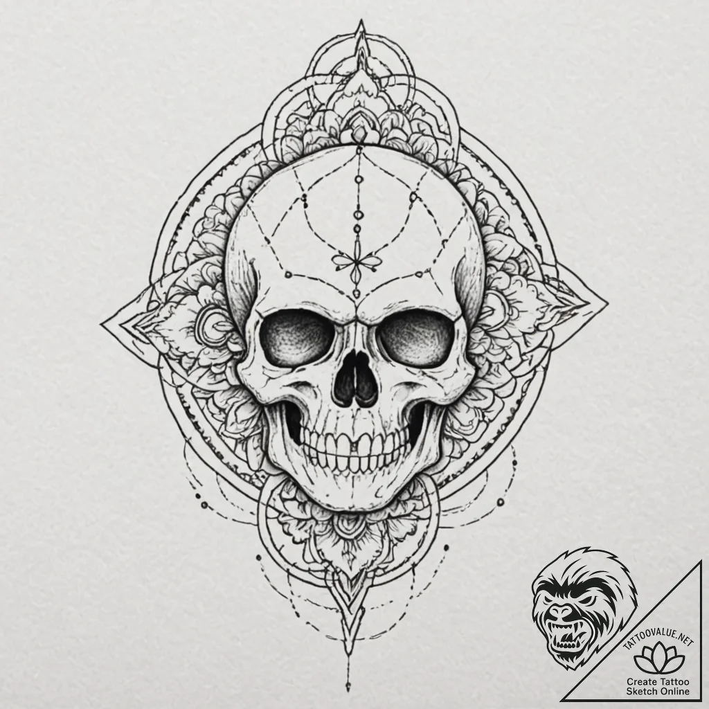 Keyhole within iron skull, artistic tattoo sk... - tattoo sketch (№1753266442_0, 23.07.2025 10:27) — tattoovalue.net