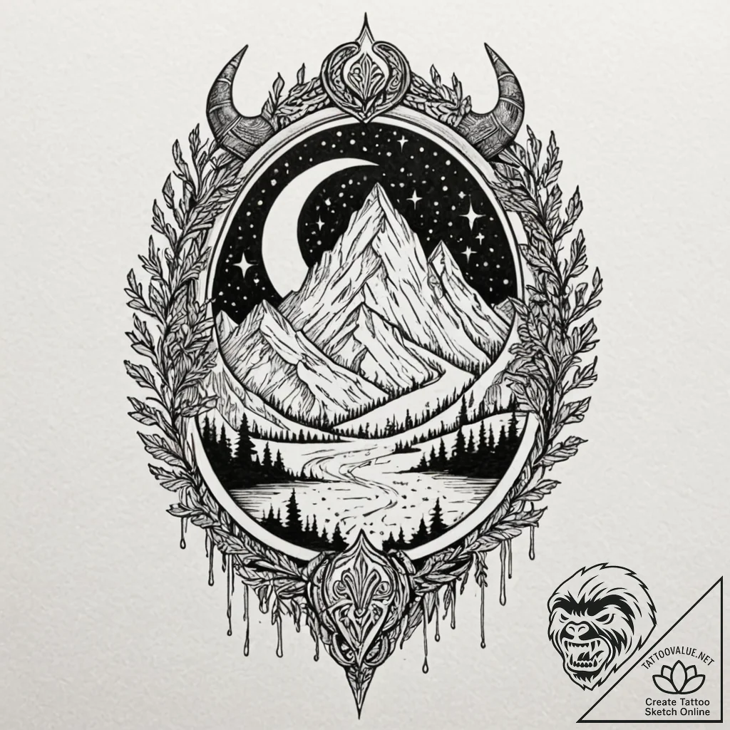 Aurora borealis spilling from a crack in a vi... - tattoo sketch (№1753266983_0, 23.07.2025 10:36) — tattoovalue.net