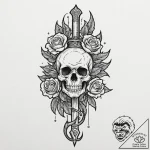 Haunted dagger crowned with bone, tattoo sket… – tattoo sketch (№1753267598_0, 23.07.2025 10:46) — tattoovalue.net