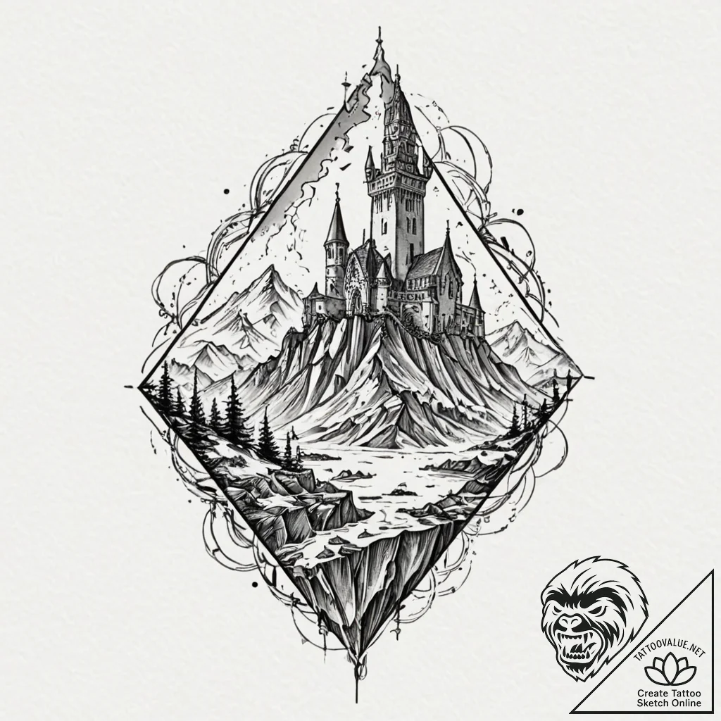 Uncharted map beneath bone spire, ink illustr... - tattoo sketch (№1753267863_0, 23.07.2025 10:51) — tattoovalue.net