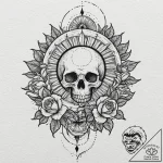Dark flower beneath eclipsed sun, artistic ta… – tattoo sketch (№1753268124_0, 23.07.2025 10:55) — tattoovalue.net