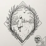Fading ghost leaving a trail of autumn leaves… – tattoo sketch (№1753268211_0, 23.07.2025 10:56) — tattoovalue.net