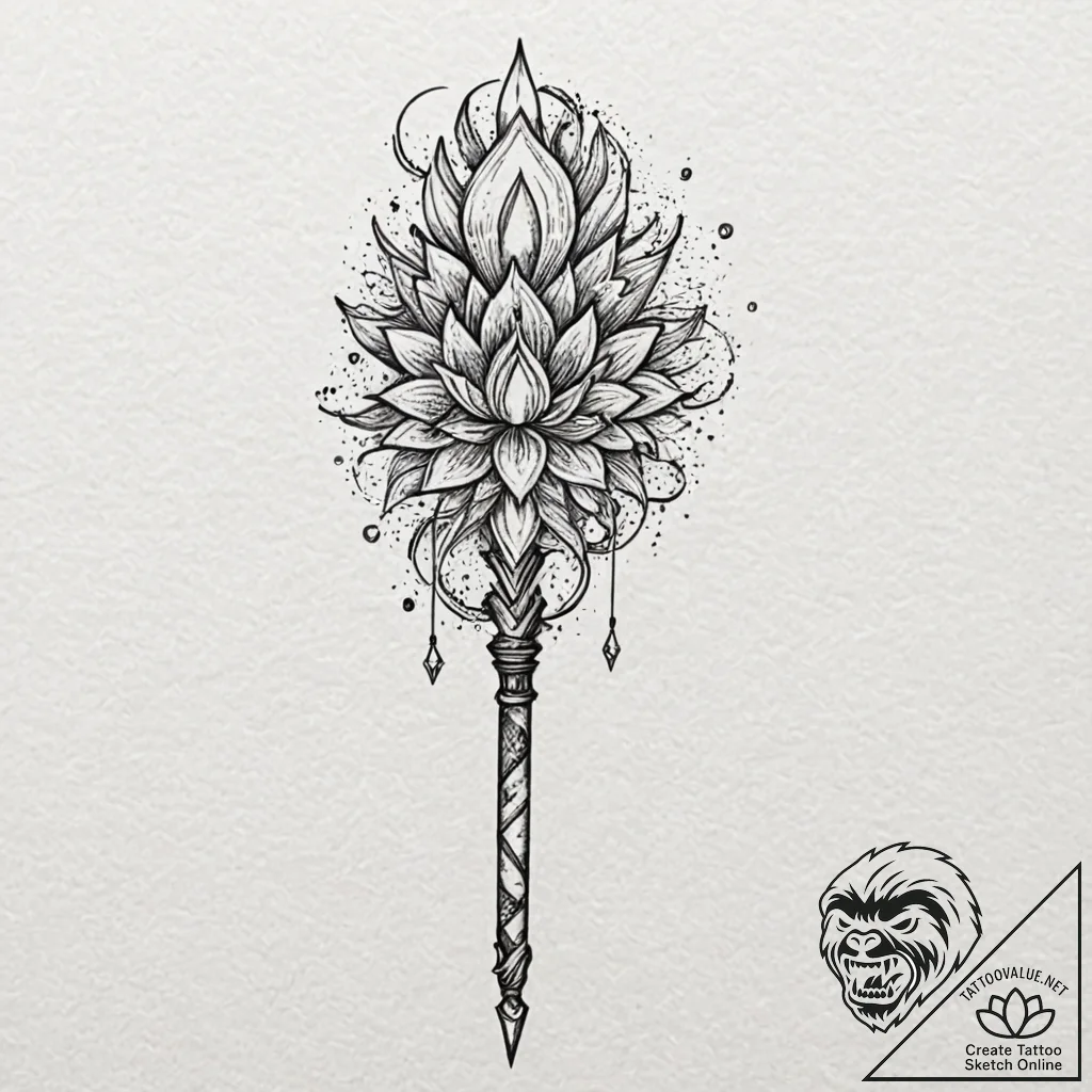 Scepter with a crystal that holds a storm, ta... - tattoo sketch (№1753268475_0, 23.07.2025 11:01) — tattoovalue.net