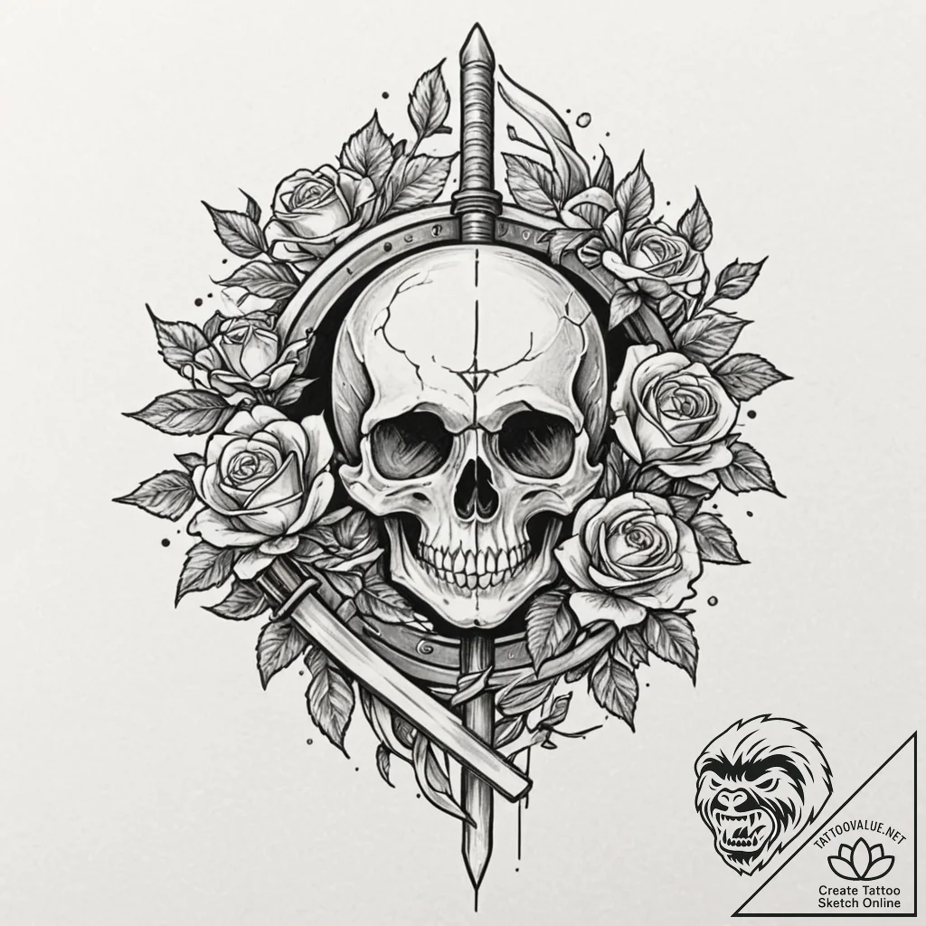 Katana trapped in icy bloom, concept art for... - tattoo sketch (№1753269037_0, 23.07.2025 11:10) — tattoovalue.net