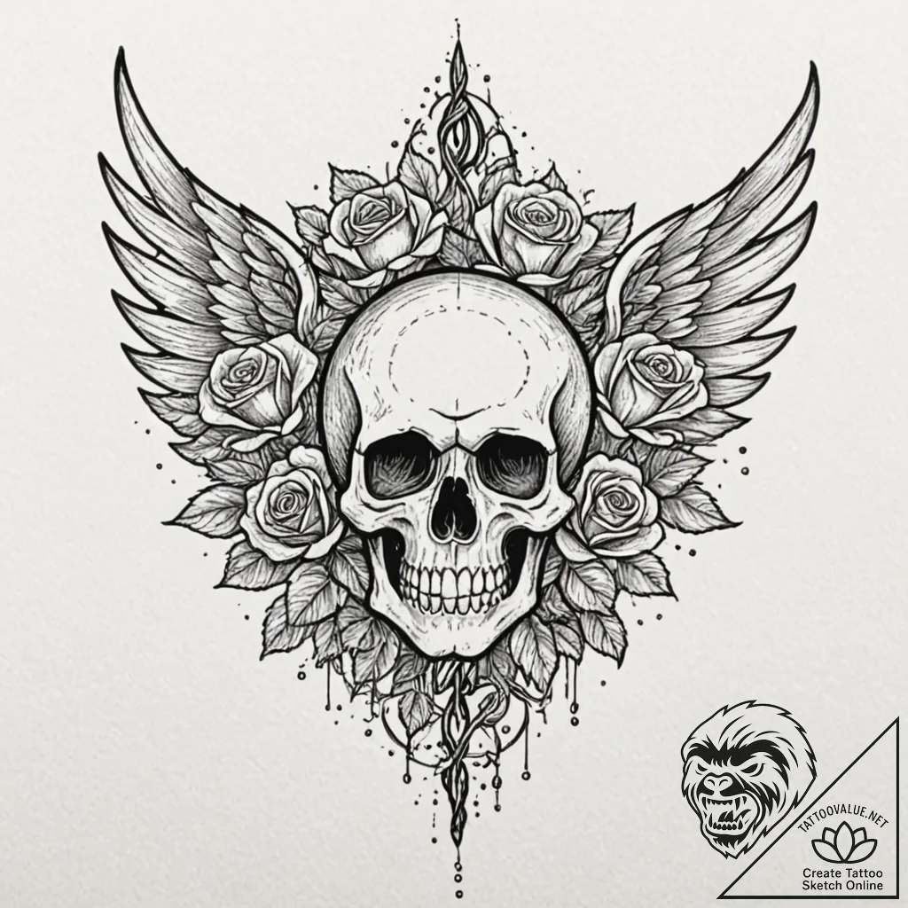 Ivory wings beneath iron sky, tattoo drawing... - tattoo sketch (№1753269446_0, 23.07.2025 11:17) — tattoovalue.net