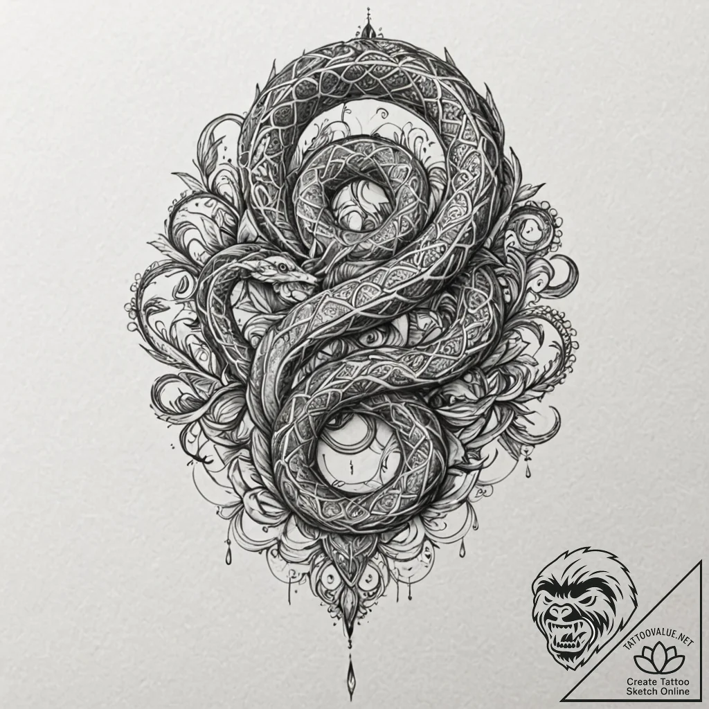 Spinal column morphing into a serpent, tattoo... - tattoo sketch (№1753269536_0, 23.07.2025 11:18) — tattoovalue.net