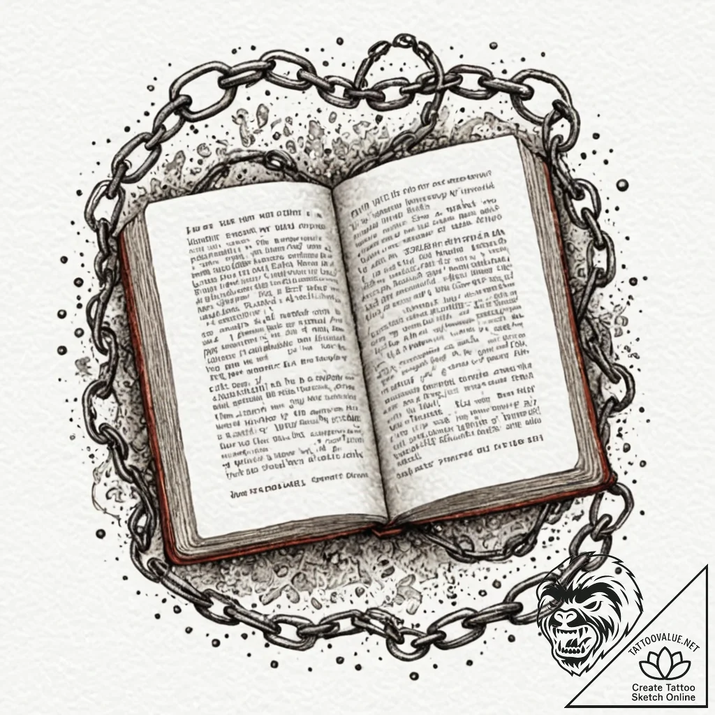 Broken tome bound in chain, concept art for t... - tattoo sketch (№1753270845_0, 23.07.2025 11:40) — tattoovalue.net