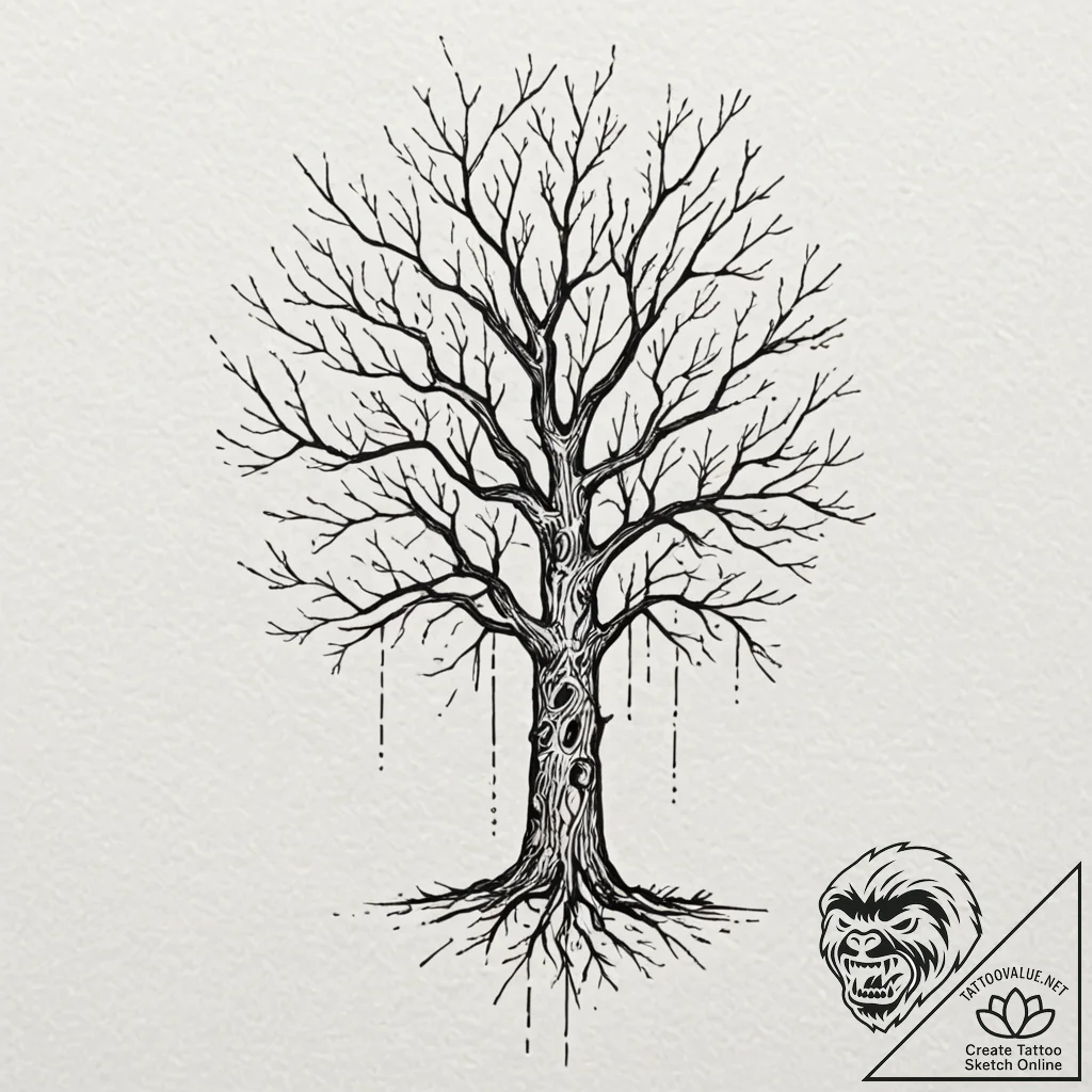 A powerful bolt of lightning striking a tree,... - tattoo sketch (№1753272005_0, 23.07.2025 12:00) — tattoovalue.net