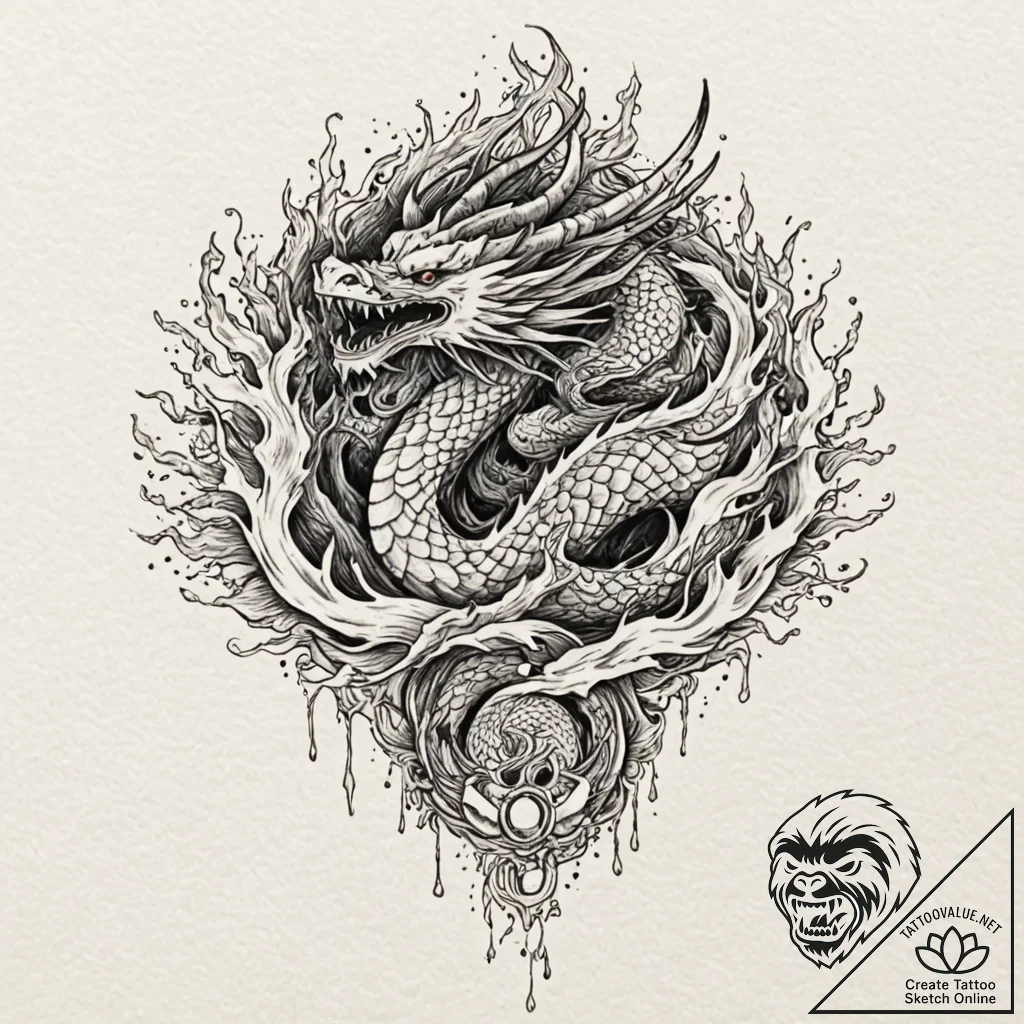 Abyssal phoenix with dark flames, tattoo flas... - tattoo sketch (№1753272483_0, 23.07.2025 12:08) — tattoovalue.net