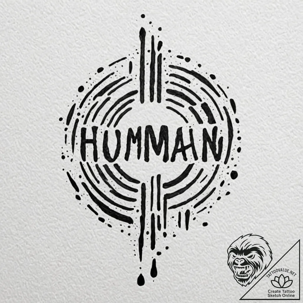 Barcode with the word 'human' or 'lost' under... - tattoo sketch (№1753272651_0, 23.07.2025 12:10) — tattoovalue.net