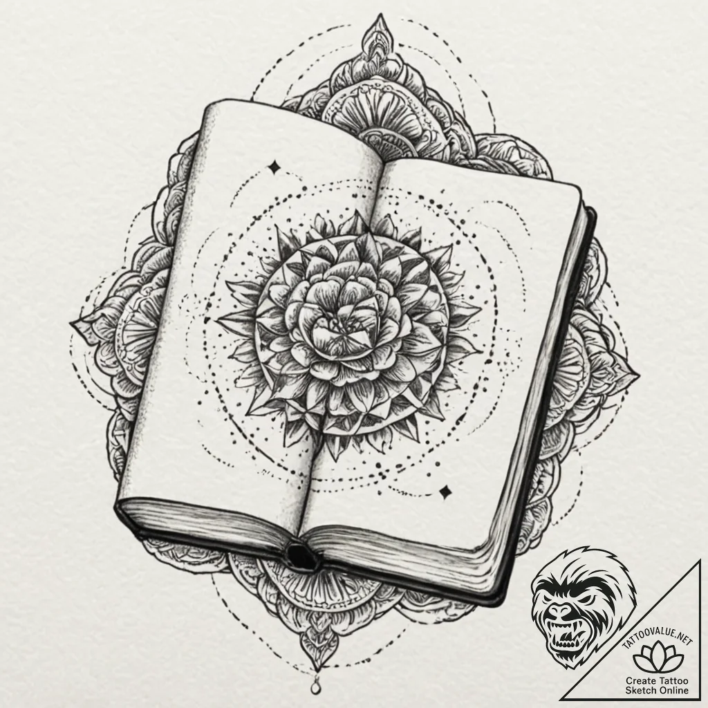 Worn leather book locked with a metal clasp,... - tattoo sketch (№1753273248_0, 23.07.2025 12:20) — tattoovalue.net