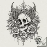 Ghost wings crowned in ivy, ink illustration… – tattoo sketch (№1753273693_0, 23.07.2025 12:28) — tattoovalue.net