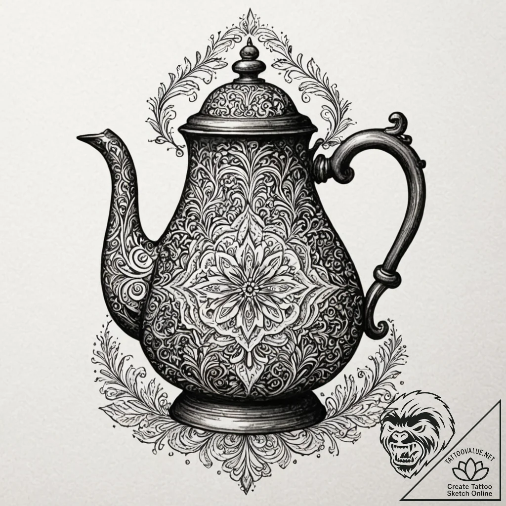 Kettle tipped with shadow liquid, tattoo sket... - tattoo sketch (№1753274061_0, 23.07.2025 12:34) — tattoovalue.net