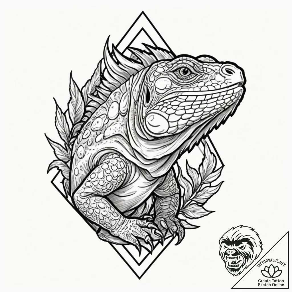 Iguana, tattoo sketch design, black and white... - tattoo sketch (№1753275024_0, 23.07.2025 12:50) — tattoovalue.net