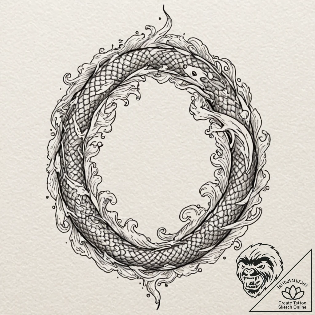 Burning seal with twin serpents, artistic tat... - tattoo sketch (№1753275123_0, 23.07.2025 12:52) — tattoovalue.net