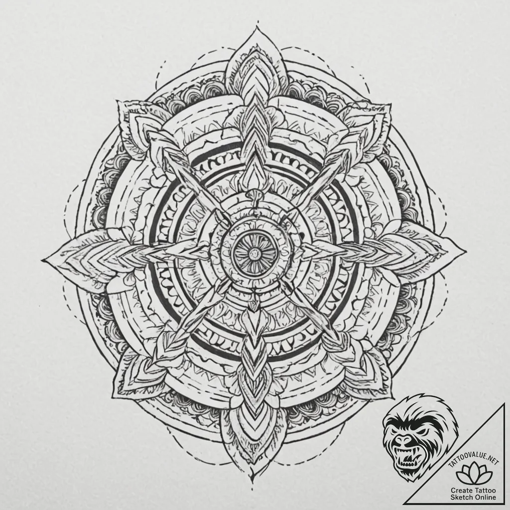 Katana beneath haunted shrine, ink illustrati... - tattoo sketch (№1753275919_0, 23.07.2025 13:05) — tattoovalue.net