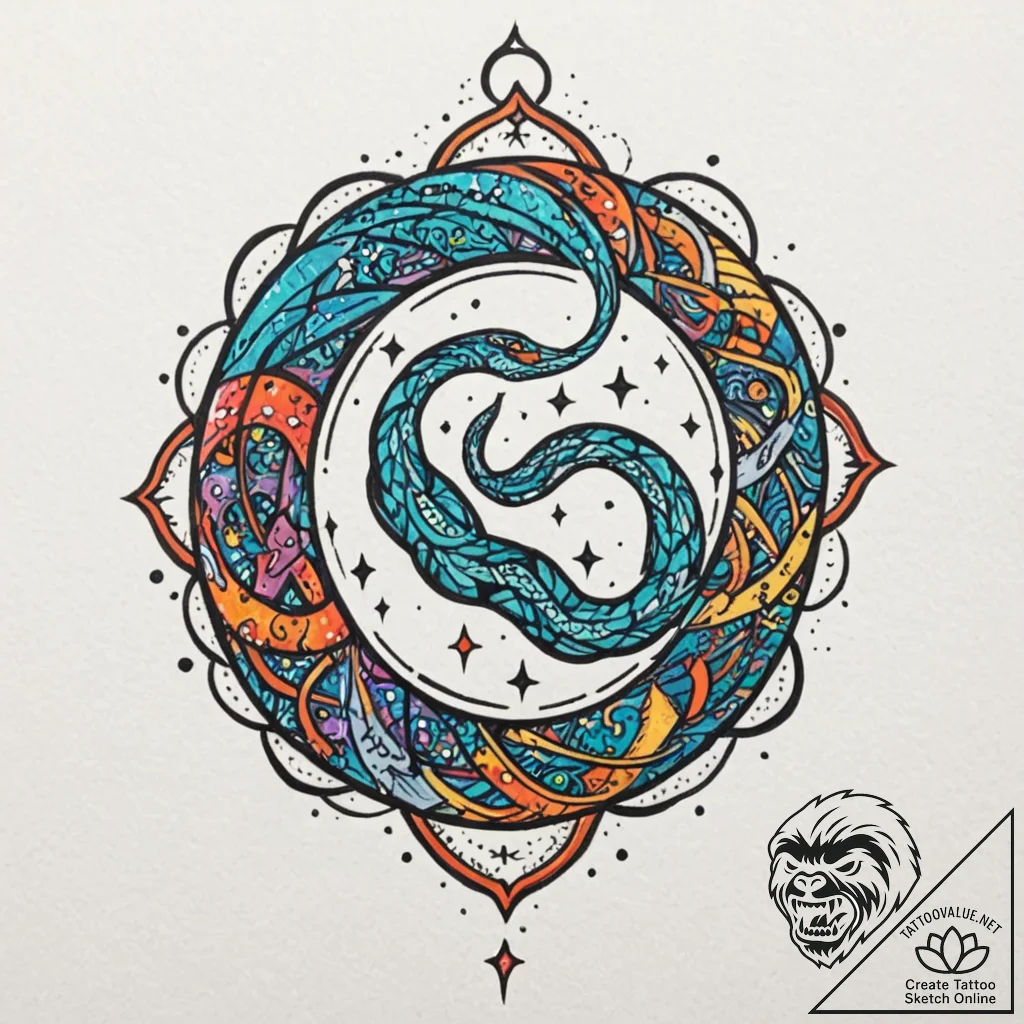 Astral serpent through ring of stars, tattoo... - tattoo sketch (№1753276019_0, 23.07.2025 13:06) — tattoovalue.net