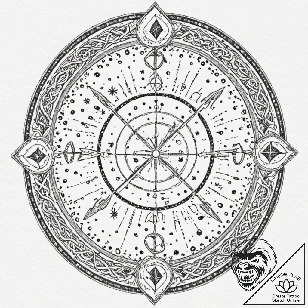 Twilight rune beneath celestial gate, concept... - tattoo sketch (№1753276274_0, 23.07.2025 13:11) — tattoovalue.net