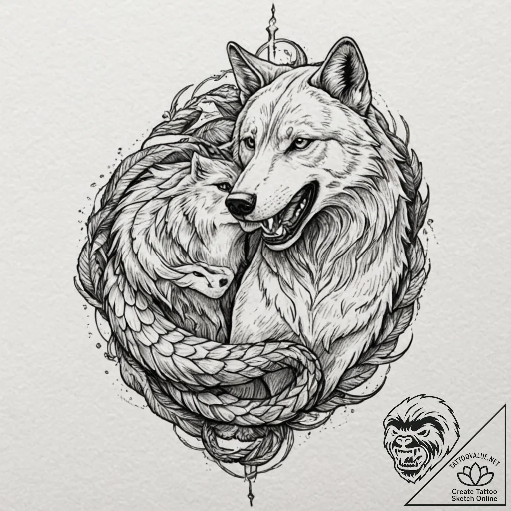 Serpent strangling a wolf, a battle of cunnin... - tattoo sketch (№1753276374_0, 23.07.2025 13:12) — tattoovalue.net