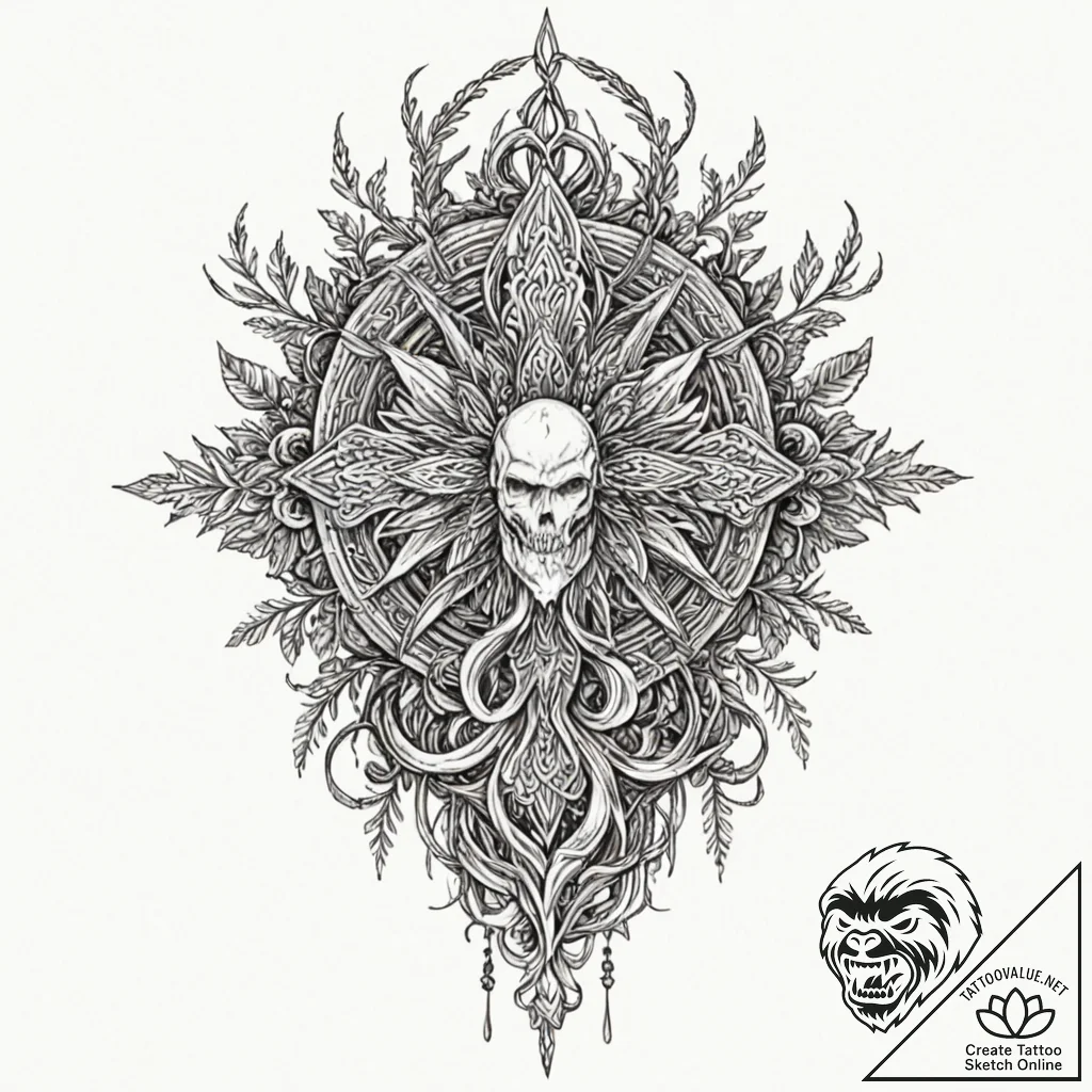 Ancient guardian with moss-covered body, tatt... - tattoo sketch (№1753276455_0, 23.07.2025 13:14) — tattoovalue.net