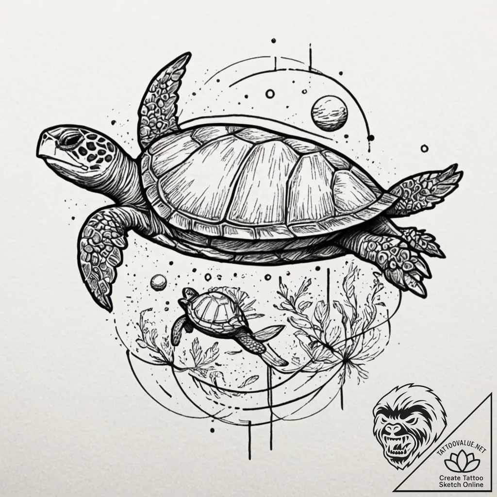 World turtle (great a'tuin) swimming through... - tattoo sketch (№1753276706_0, 23.07.2025 13:18) — tattoovalue.net