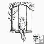 A whimsical bird on a swing in a tree, playfu… – tattoo sketch (№1753276790_0, 23.07.2025 13:19) — tattoovalue.net
