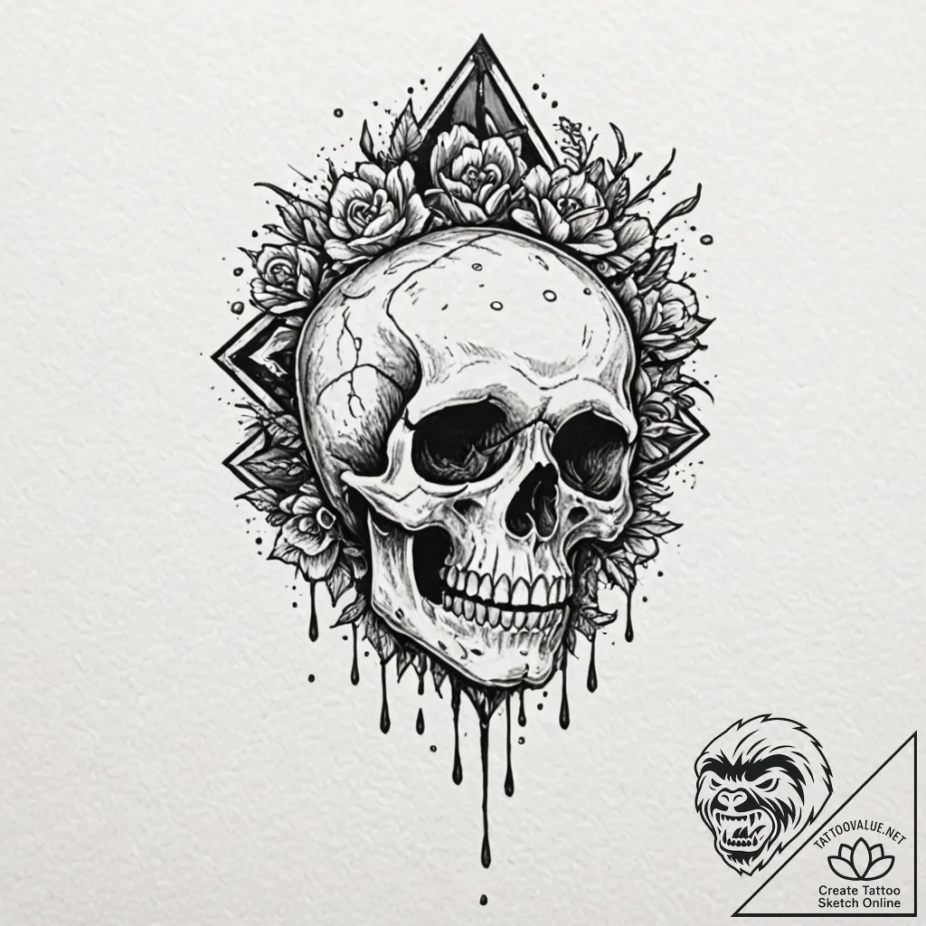 Black rain falling on skull, tattoo flash she... - tattoo sketch (№1753276980_0, 23.07.2025 13:23) — tattoovalue.net