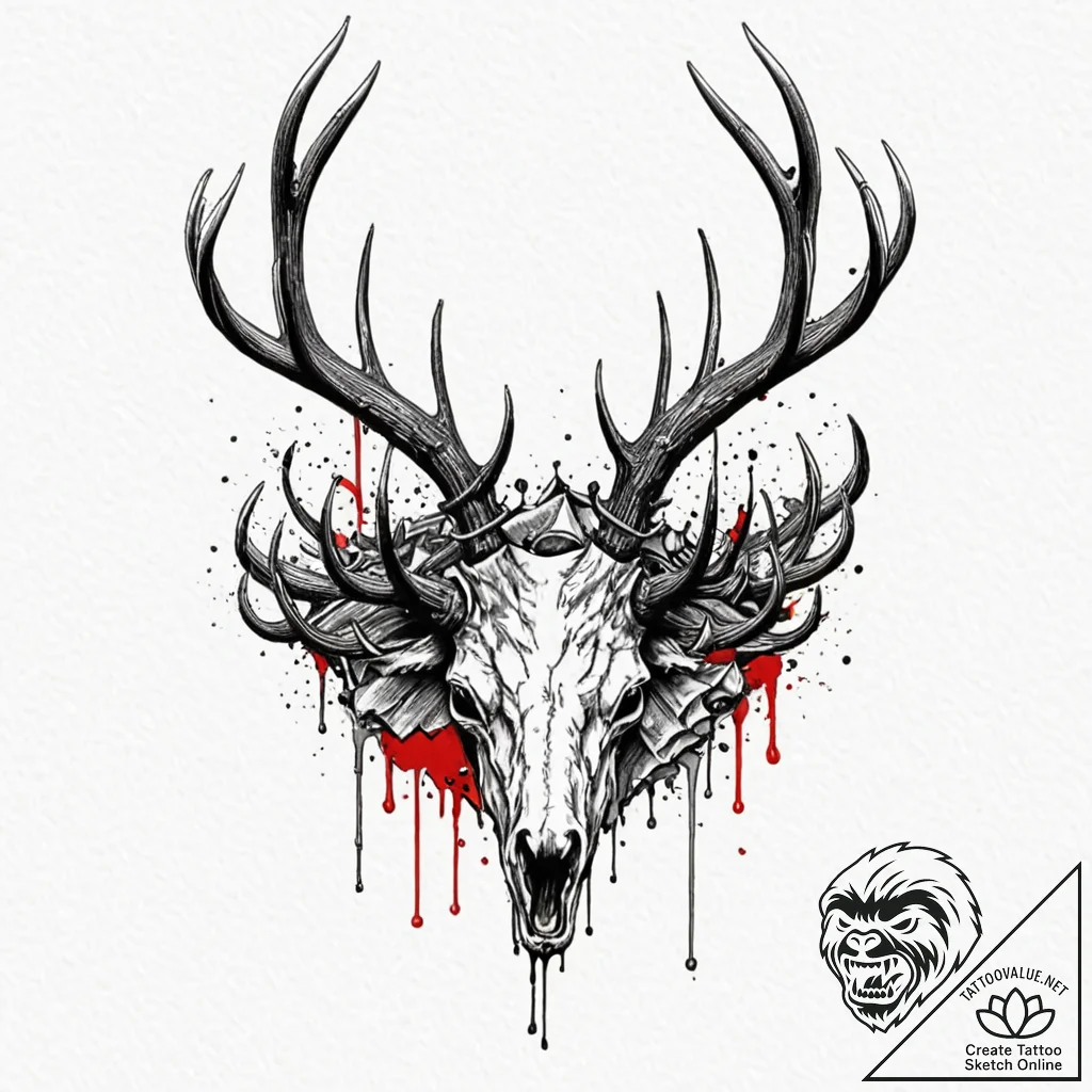 Molten crown pierced by antlers, tattoo sketc... - tattoo sketch (№1753277070_0, 23.07.2025 13:24) — tattoovalue.net