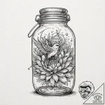 A whimsical bird in a glass jar, trapped,, in… – tattoo sketch (№1753277159_0, 23.07.2025 13:25) — tattoovalue.net