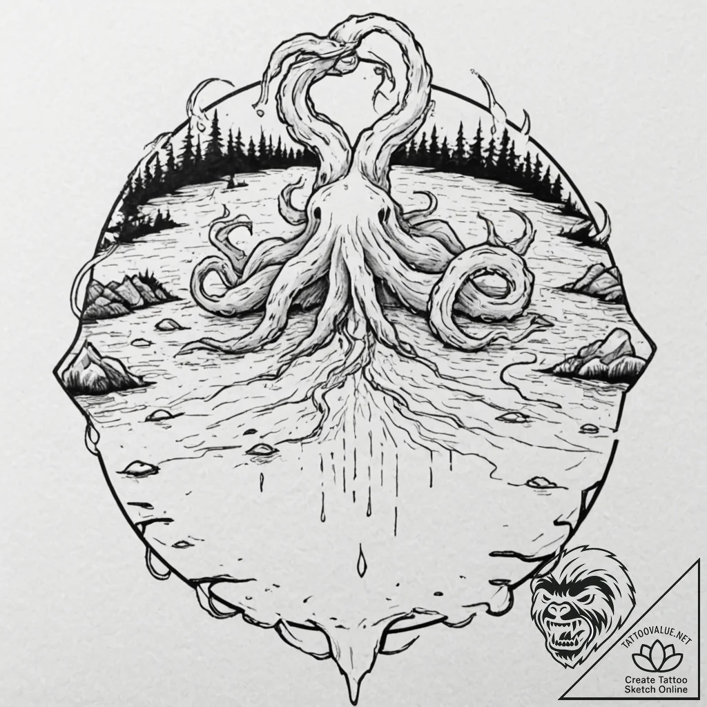 Eldritch horror visible only in the reflectio... - tattoo sketch (№1753278041_0, 23.07.2025 13:40) — tattoovalue.net