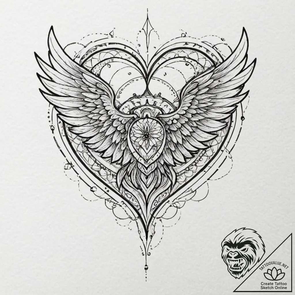 A detailed broken heart with wings, freedom f... - tattoo sketch (№1753278219_0, 23.07.2025 13:43) — tattoovalue.net