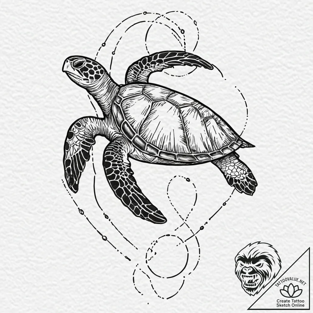 Sea turtle with a map of the world on its she... - tattoo sketch (№1753278897_0, 23.07.2025 13:54) — tattoovalue.net