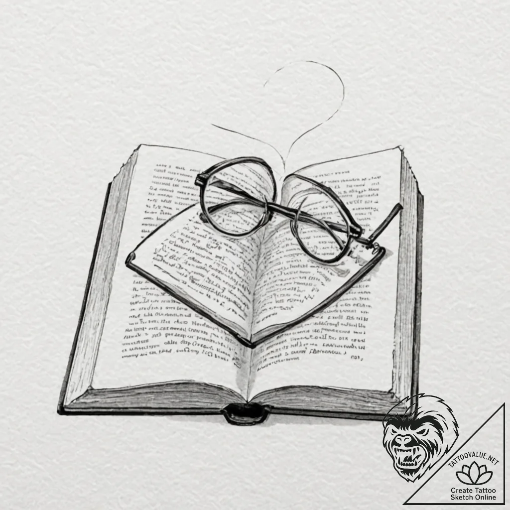 Spectacles, resting on an open book, tattoo f... - tattoo sketch (№1753279084_0, 23.07.2025 13:58) — tattoovalue.net