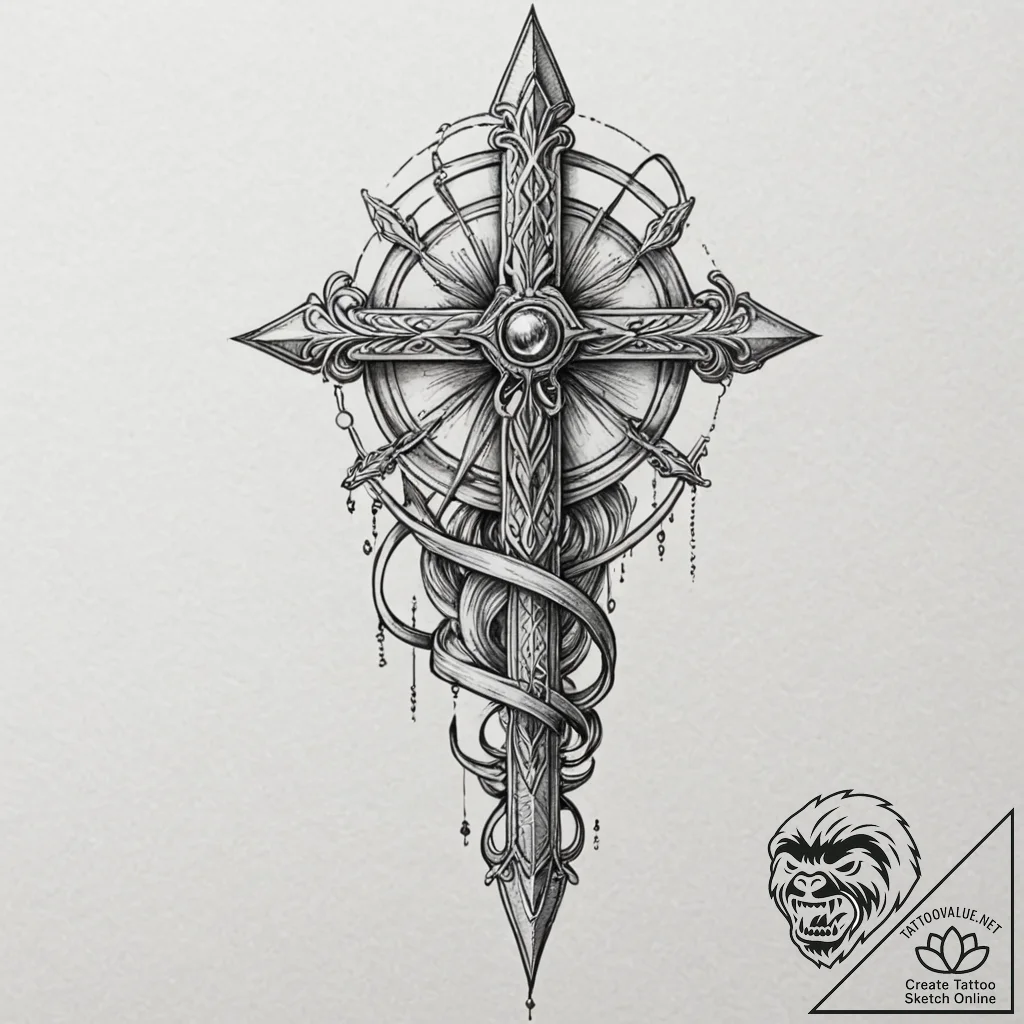 Dagger piercing the veil between worlds, tatt... - tattoo sketch (№1753279774_0, 23.07.2025 14:09) — tattoovalue.net