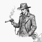 Bloodborne hunter’s blunderbuss, smoking with… – tattoo sketch (№1753279855_0, 23.07.2025 14:10) — tattoovalue.net